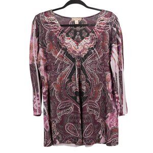 Energie Long Sleeve Shirt XL Womens NWOT Abstract Maroon Pink Cream Geometric